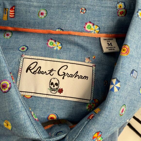 Robert Graham Woven Button Front Long Sleeve Shirt Beach Pass Aerial Resort M - Picture 3 of 9